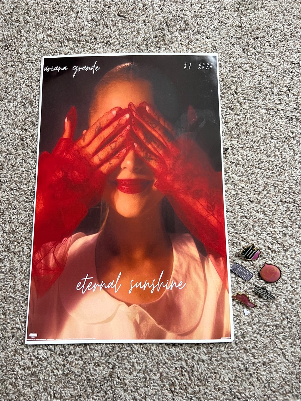 Ariana Grande "eternal sunshine" poster and pins